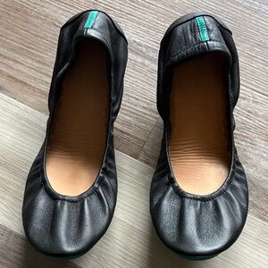 Tieks Black Leather Flats with Teal Detail